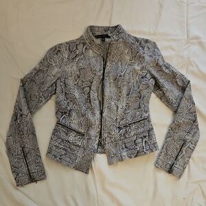 White House Black Market Gray Snake-Print Zip Jacket